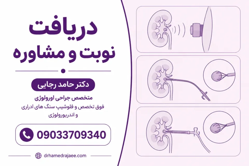 جراحی از راه پوست برای سنگهای بزرگ — تصویر آموزشی روشهای سنگشکنی، یورتروسکوپی و جراحی از راه پوست برای درمان سنگ کلیه